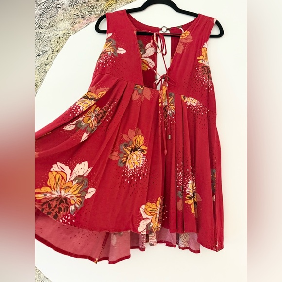 Free People Lovely Day tunic mini dress red floral slip womens  XS minor flaw - Picture 4 of 6
